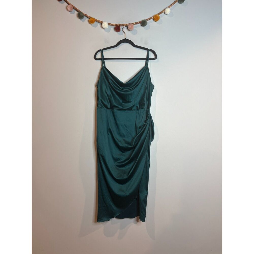Amazon deep emerald green satin cowl neck dress